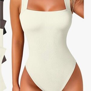 OQQ Cream Ribbed Bodysuit